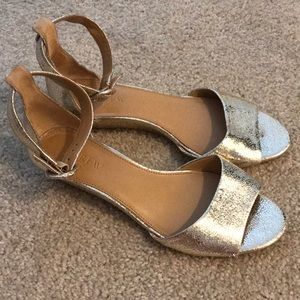 J Crew Factory Gold Sandals with small wedge